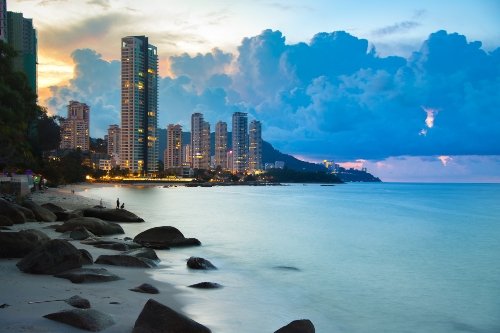 Beach-and-skyline-of-Penang-Malaysia